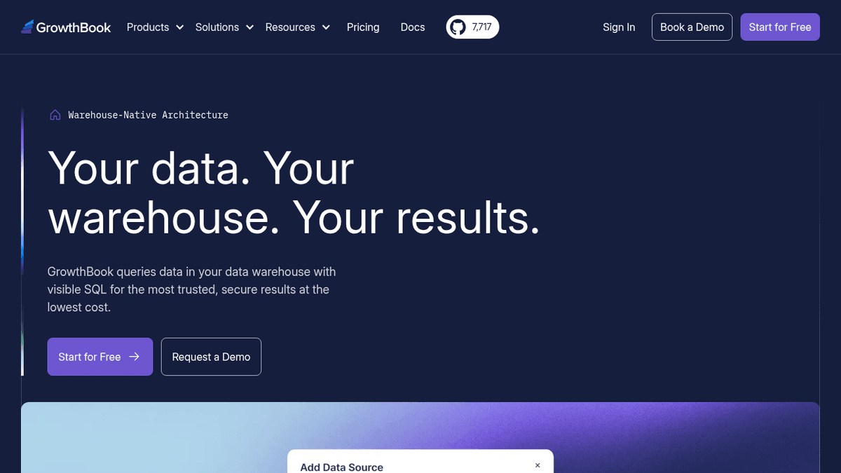 Screenshot of https://www.growthbook.io/platform/warehouse-native